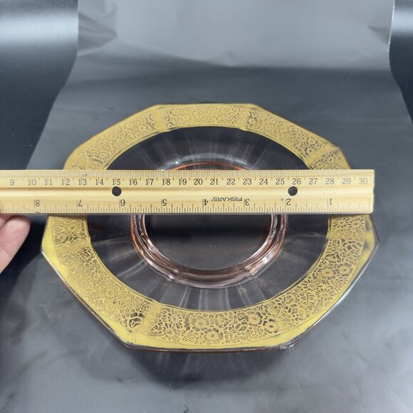 1930s Tiffin Franciscan Pink Depression Gold Edging Rambler Rose Dish Bowl Plate - Picture 7 of 14